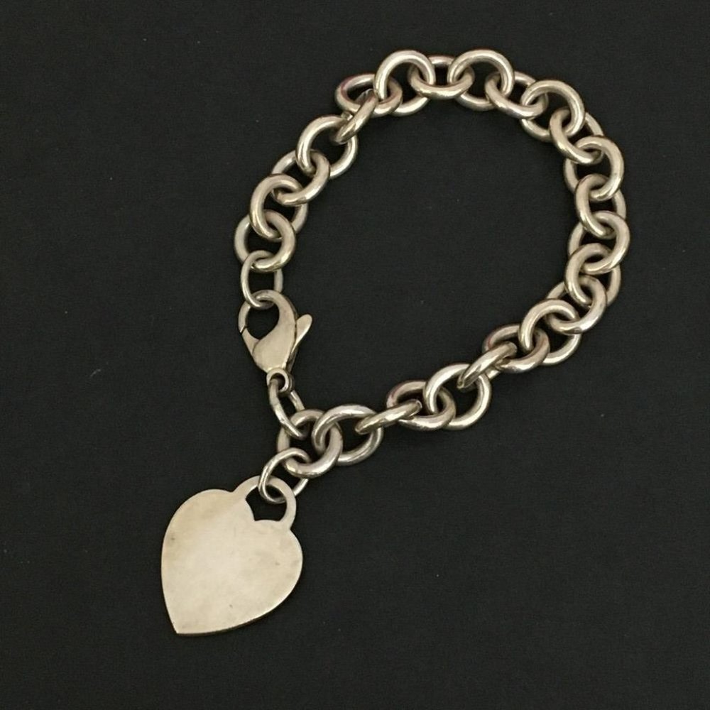 TIFFANY&CO. Silver 925 Chain Heart Tag Chain Bracelet /1E4213